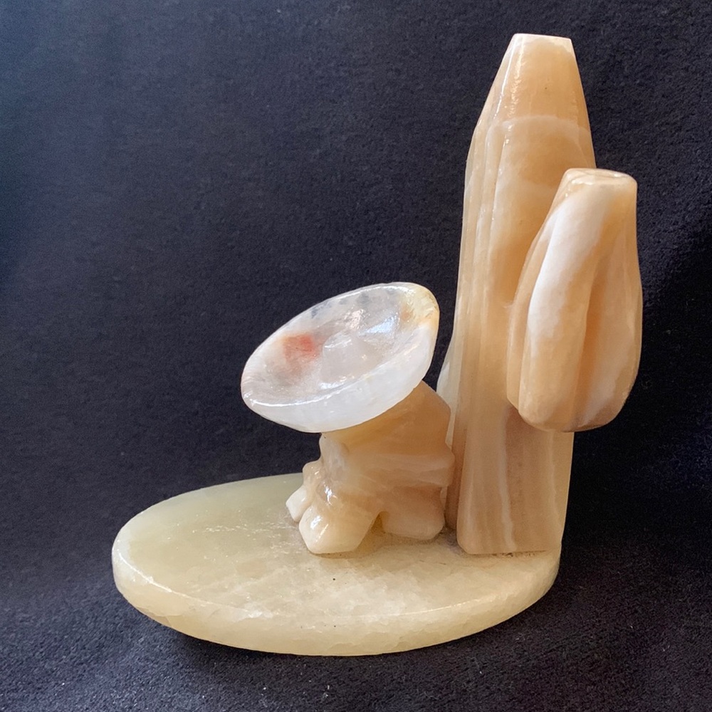 Vintage Carved Onyx Cactus & Man in a Sombrero Toothpick Holder